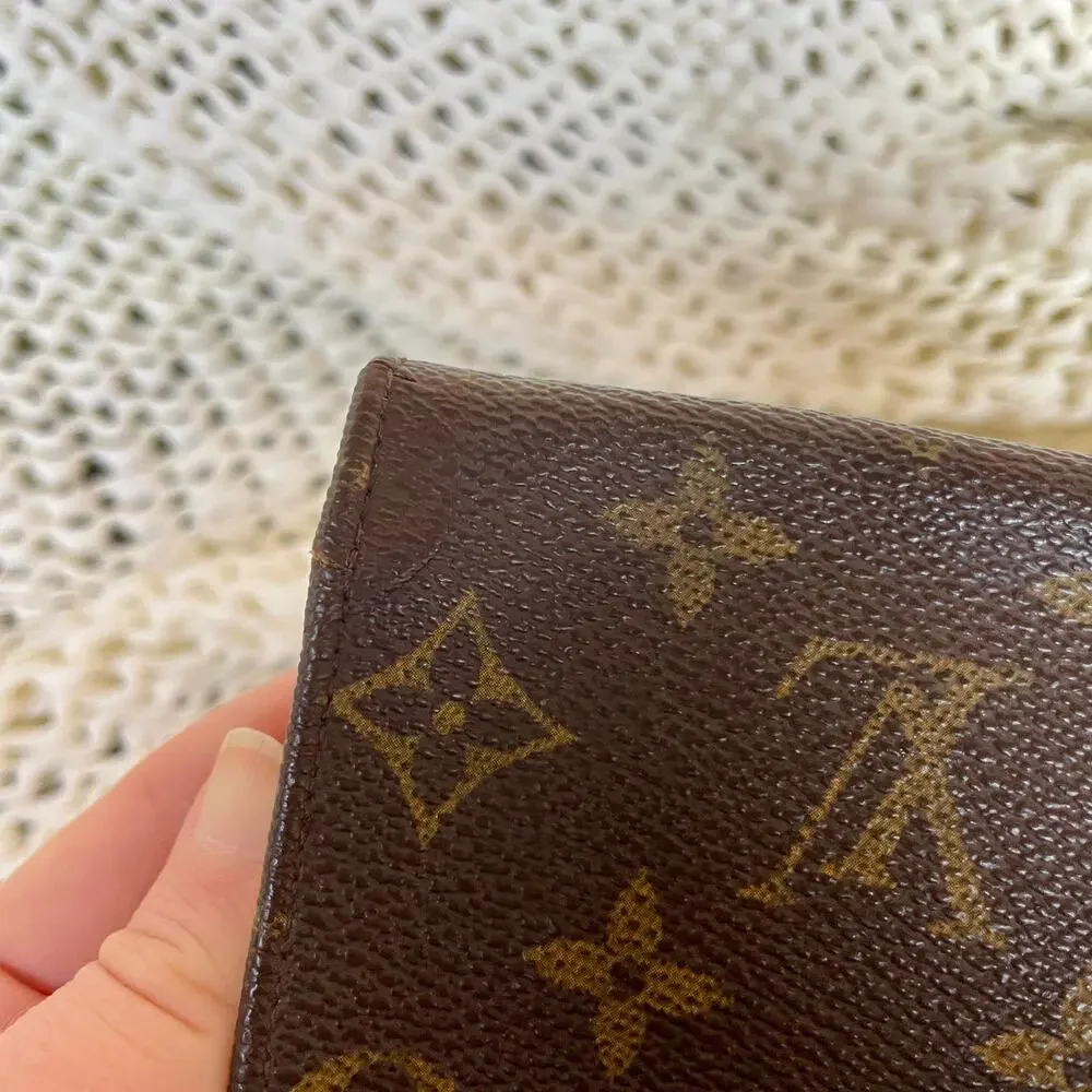 Louis Vuitton Monogram Long Wallet Clutch Small Bag Bifold Brown Coated Canvas